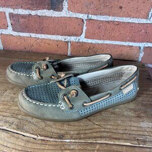 Sperry Top-Sider Coil Ivy Perforated Leather Boat Shoes Green Women’s